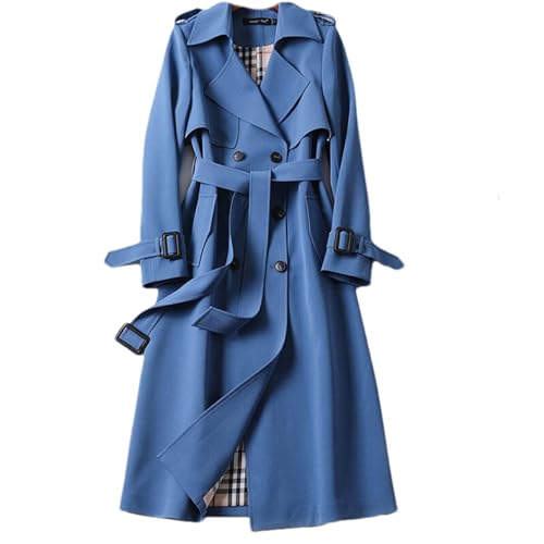 HEAITHpool Damen Trenchcoat, mittellang, Frühling und Herbst, koreanischer Stil, kleiner, beliebter Mantel im britischen Stil, Overknee-Mantel Coat Blue M von HEAITHpool