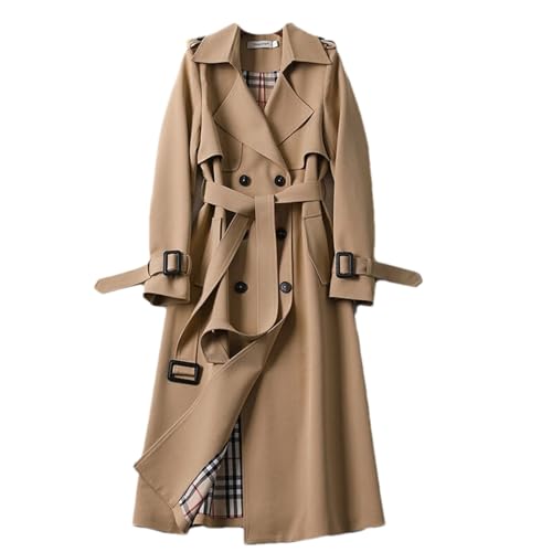 HEAITHpool Damen Trenchcoat, mittellang, Frühling und Herbst, koreanischer Stil, kleiner, beliebter Mantel im britischen Stil, Overknee-Mantel Coat Khaki L von HEAITHpool