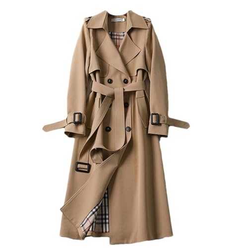 HEAITHpool Damen Trenchcoat, mittellang, Frühling und Herbst, koreanischer Stil, kleiner, beliebter Mantel im britischen Stil, Overknee-Mantel Coat Khaki S von HEAITHpool