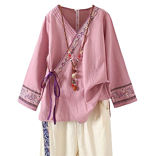 HEAITHpool Frühling Chinesischen Traditionellen Tang-Anzug Weibliche Kostüm Vintage Bluse Langarm Spitze-Up Stickerei Für Frauen Hanfu Purple M von HEAITHpool