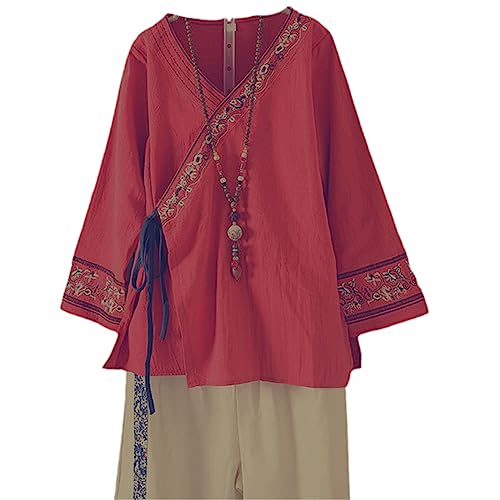 HEAITHpool Frühling Chinesischen Traditionellen Tang-Anzug Weibliche Kostüm Vintage Bluse Langarm Spitze-Up Stickerei Für Frauen Hanfu orange XL von HEAITHpool