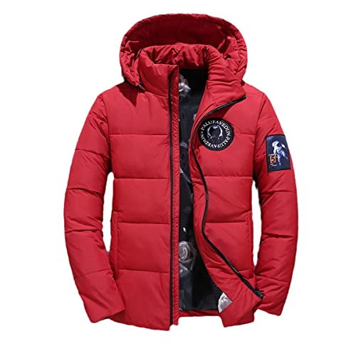 HEAITHpool Herren Daunenjacke Winter Warm Hooded Puffer Jacke Herren Vintage Kleidung Gepolstert Schwarz Herbst Rot Bomber Männlicher Parka, rot, XL von HEAITHpool