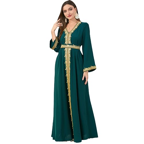 HEAITHpool Sommer Einfarbig Nähte Muslimischen Frauen Kleid Spitze Spleißen Casual Hause Kleid Dark EN8 M von HEAITHpool