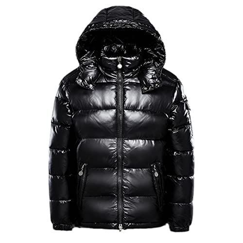 Earnmore Daunenjacke mit Kapuze für Herren, warme, glänzende Herbstjacke, gepolstert, Frühling, flauschiger Mantel, männlich, Winter, Rot, Schwarz, Schwarz, M von Earnmore