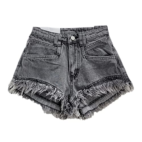 Orange Denim Shorts Frauen Hosen Sommer Damenbekleidung All-Match Ins Wide-Leg Ripped Quaste Shorts Gray 187 XS von HEAITHpool