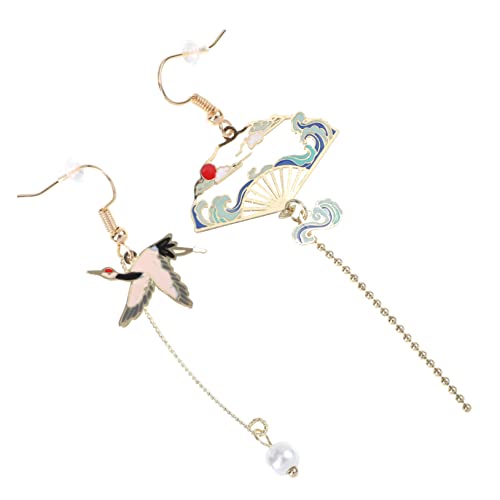 HEALEEP Fächer Ohrringe Chinesische Mit Reiher Motiv Ethnische Ohrhänger Asymmetrisch Wolken Design Retro Stil Für Damen von HEALEEP
