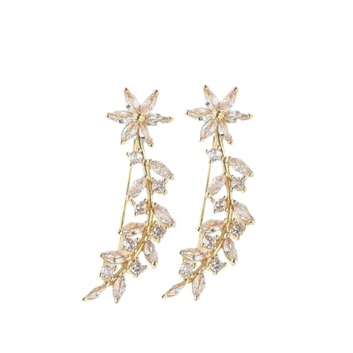HEALEEP Ohrcrawler mit Strasssteinen Blumen und Blattdesign Hypoallergen Hochzeitsohrringe für Damen Elegant für Partys und Anlässe von HEALEEP