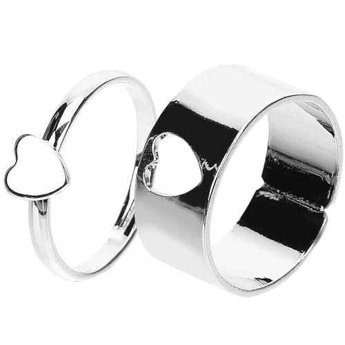 HEALEEP 1 Paar Herz Ringe für Verstellbare Offene Ringe Fingeraccessoires Silberne Herz Designs für an Frauen und Freundinnen von HEALEEP