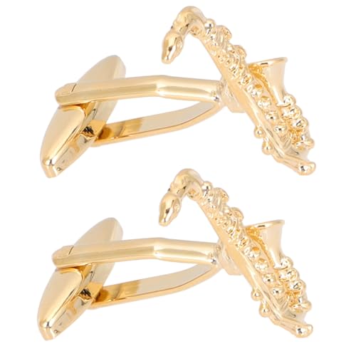 HEALEEP 1 Paar Saxophon Form Manschettenknöpfe für Herren Goldene Cufflinks für Hemden Anstecker für Hochzeiten und Festlichkeiten Geschenkidee für Väter und Freunde von HEALEEP