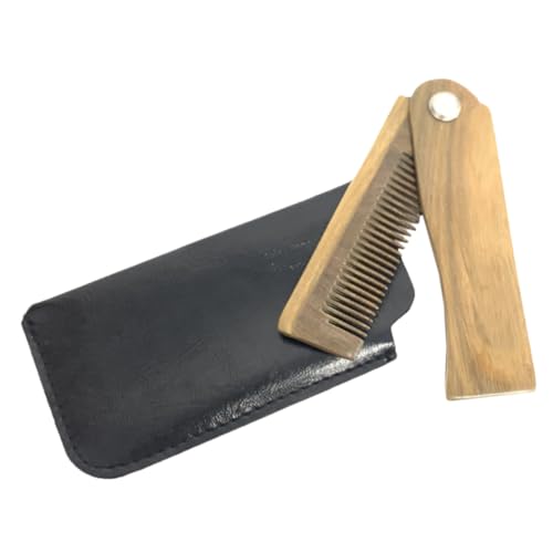 HEALEEP 1 Satz Faltbarer Bartkamm aus Holz mit Etui Ergonomisches Design für Herren für Zuhause oder Unterwegs Praktischer Taschen Kamm aus Sandelholz Pflege für Einen Gepflegten Look von HEALEEP
