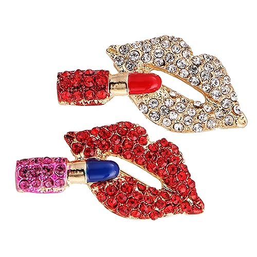 HEALEEP 1 Satz Lippenstift Broschen Für Damen Glitzernde Anstecknadel Für Kleidung Hüte Und Schals Robuste Und Stilvolle Brosche Mit Lippen Design Rot Und Strass Dekoration 2 Stück von HEALEEP