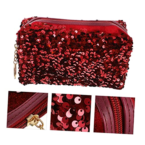 HEALEEP 1 Stück Große Kosmetiktasche mit Glitzer Vielseitige Make Up Tasche mit Großer Kapazität für Damen für Schminkutensilien und Aufbewahrung Design Weinrot von HEALEEP