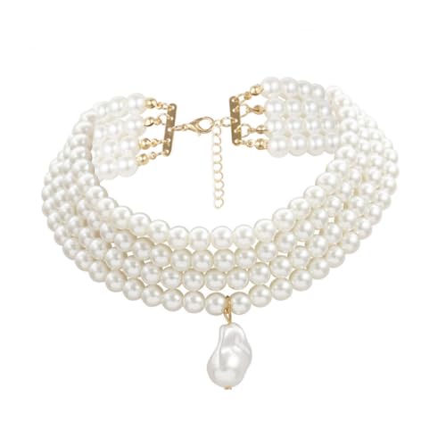 HEALEEP 1 Stück Moderne Halskette für Damen Geometrische Imitationsperlen Halskette Elegantes Mehrlagiges Design Accessoire für Partys und Besondere Anlässe von HEALEEP