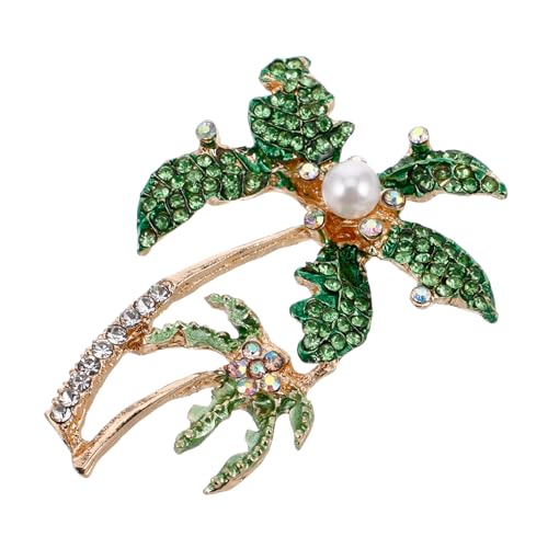 HEALEEP Kokospalmen Brosche Legierung Glänzend mit Strass Modisches Accessoire für Frauen Sommerbrosche Geschenkidee für Damen und Mädchen von HEALEEP