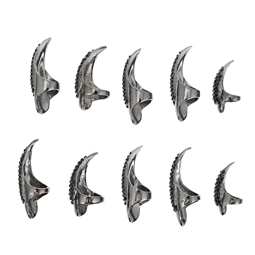 HEALEEP 10 Stück Teiliges Halloween Krallen Ringe für Damen mit Strass Verzierte Fingernagel Schutz Geeignet für Kostüme Cosplay und Partys Schwarz von HEALEEP