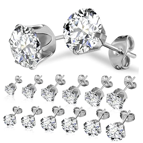 HEALEEP 12 Paare Damen Ohrstecker Silber Cubic Zirkonia Ohrringe Leicht Tragbar Elegant Schmuck für Geburtstag Weihnachten Valentinstag von HEALEEP