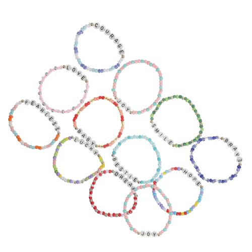 HEALEEP 12 Stck Teiliges Nachtleuchtende Buchstabenarmbänder Bunte Perlenarmbänder für Mädchen Handgemachte Armbänder für Partys und für Geburtstage und Besondere Anlässe von HEALEEP