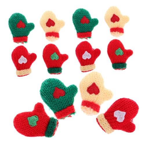 HEALEEP 16 Stück Teiliges Mini Strickhandschuhe in Rot Grün Herzmuster Handgefertigte DIY Deko für Puppenhäuser Bastelbedarf und Weihnachtsdekoration Lebendige Farben Vielseitig von HEALEEP