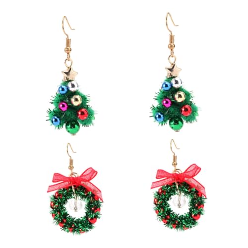 HEALEEP 2 Paare Weihnachtsohrringe mit Weihnachtskranz und Weihnachtsbaum Sichere Ohrhänger Modisch für Damen Weihnachtsfeier und Party von HEALEEP