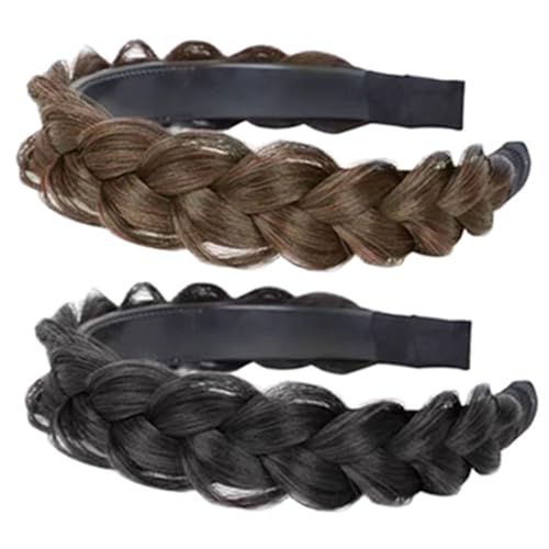 HEALEEP 2 Stück Geflochtenes Stirnband Synthetisches Haar Haarreif Natürlicher Look Leicht und Komfortabel für Frauen und Mädchen Modisches Haarschmuck Accessoire von HEALEEP