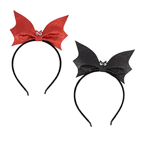 HEALEEP 2 Stück Halloween Fledermaus Haarreif Leichtes Langlebiges Halloween Kostüm Accessoire Modischer Haarschmuck in Schwarz und Rot für Party und Cosplay von HEALEEP