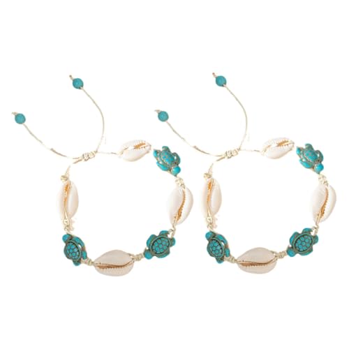 HEALEEP 2 Stück Handgefertigte Schildkröten Fußkettchen Verstellbare Boho Schmuckstücke mit Muscheln und Perlen für Damen für Strandurlaub und Sommermode von HEALEEP