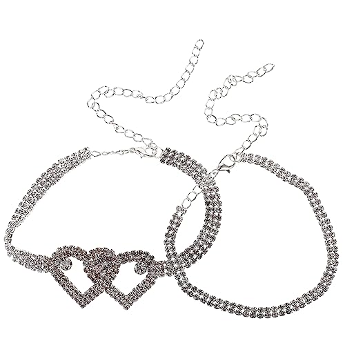 HEALEEP 2 Stück Herz Fußkettchen mit Strass Silberschmuck für Frauen Bohemian Fußkette für Strandurlaube und Sommerliche Outfits von HEALEEP