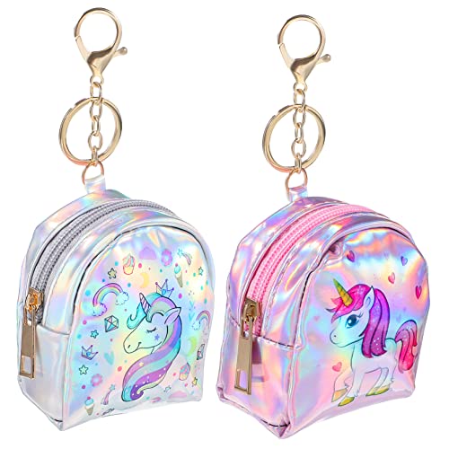 HEALEEP 2 Stück Kleine Einhorn Geldbörsen Holographische Münzbeutel mit Reißverschluss Kartenetui und Schlüsselring für Damen für Wechselgeld und Kleine Accessoires von HEALEEP