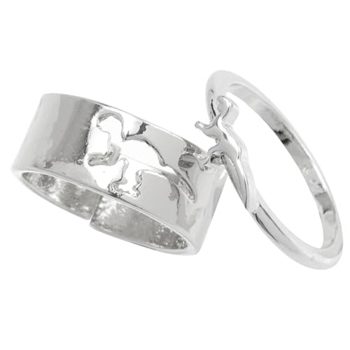 HEALEEP 2 Stück Offene Dinosaurier Partner ringe Silberfarbene Couple Matching Ringe für Damen Herren Modeschmuck Valentinstag Accessoire von HEALEEP