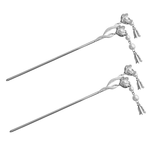 HEALEEP 2 Stück Perlen Haarstäbchen mit Blumen motiv Eleganter Haarschmuck für Damen und Mädchen Stabile Haarnadel zum Hochstecken Handgefertigt Silberfarben Geeignet für Festliche von HEALEEP