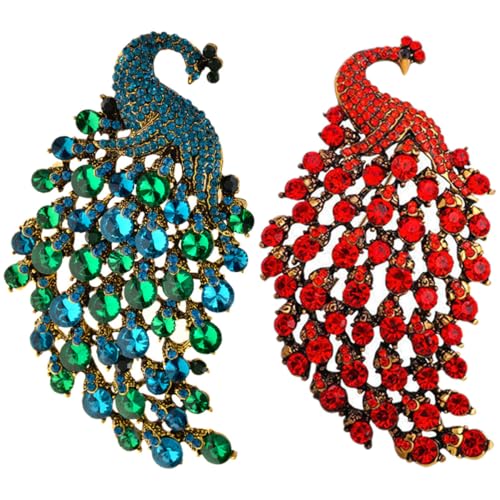 HEALEEP 2 Stück Pfauenbroschen mit Strass Extravaganter Schmuck für Damen Anstecknadeln für Kleidung und Accessoires von HEALEEP