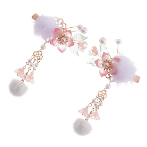 HEALEEP 2 Stück Plüsch Haarspange mit Perlen Dekorative Haarklammer mit Fellball und Quaste Chinesischer Stil Haarschmuck für Damen Mädchen Handgefertigt Vielseitig für Party Hochzeit von HEALEEP