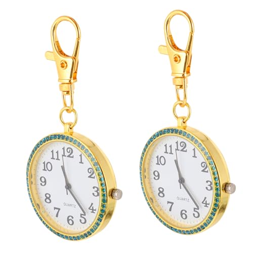 HEALEEP Taschenuhr Schlüsselanhänger 2 Stück Strass Verziert Clip Taschenuhr für Unisex Handwerkskunst Großer Bildschirm für Einfache Zeitablesung von HEALEEP