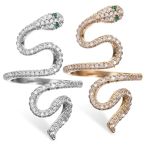 HEALEEP 2 Stück Schlangenring für Damen und Herren Teile Gold und Silber Retro Snake Ring Verstellbar Eleganter Modeschmuck für Familie Freunde und von HEALEEP