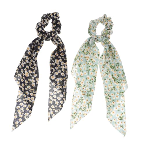 HEALEEP 2 Stück Teiliges Chiffon Haargummis mit Schleifenmuster Lange Haarschleifen Haargummis für Damen Modische Stoffhaarbänder Vielseitig Einsetzbar und Haltbar für Alltag und von HEALEEP