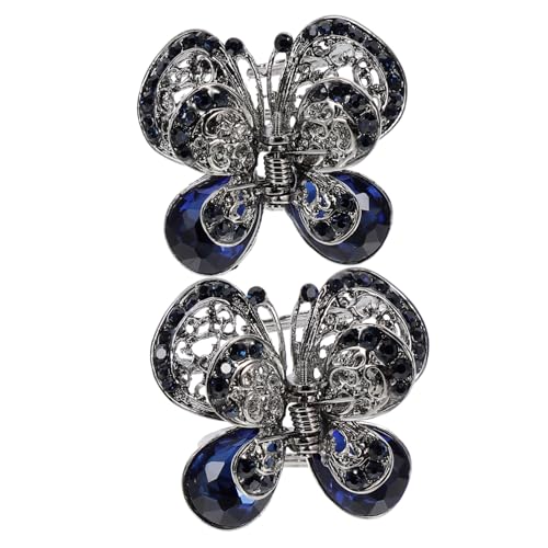 HEALEEP 2 Stück Teiliges Damen Haarspangen Schmetterling Strass Haarklammer Vintage Haarklammern Party Haarschmuck Blau Elegant Robust Langlebig von HEALEEP