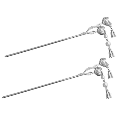 HEALEEP 2 Stück Teiliges Haarstäbchen Perlenblume Eleganter Haarschmuck für Damen Stabile Haarnadel zum Frisurenfixieren bei Hochzeit Party und Alltag Silberfarbene Chinesische Haarspange von HEALEEP