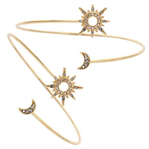 HEALEEP 2 Stück Verstellbare Armreifen mit und Mondmotiv Oberarm Schmuck für Frauen Goldene Armspangen für Besondere Anlässe und Tägliches Tragen von HEALEEP