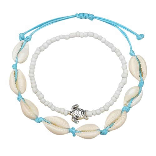 HEALEEP 2 Stück Vintage Fußkettchen Damen Verstellbare Muschel Perlen Knöchel armband Kreative Strand Schmuck Elegant und Langlebig von HEALEEP