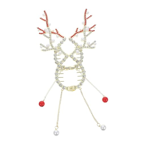 HEALEEP 2 Stück Weihnachts Haarclips mit Rentiergeweihen Metall Haarklammern für Dickes und Dünnes Haar Haarschmuck Accessoire für Damen Rot und Weiß von HEALEEP