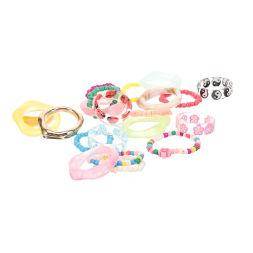 HEALEEP 21 Stück Teiliges Bunter Resin Fingerringe für Damen und Mädchen Verstellbare Modeschmuck Ringe mit Kreativen Mustern Farbenfrohe Leichte Schmuckstücke für Alltag und Party von HEALEEP