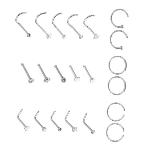 HEALEEP 21 Teiliges Nasenringe aus Rostfreiem Korrosionsbeständige Nasenpiercing Ringe für Damen und Herren Langlebig Verformungsfest Dekorativer Nasenschmuck in Silber von HEALEEP