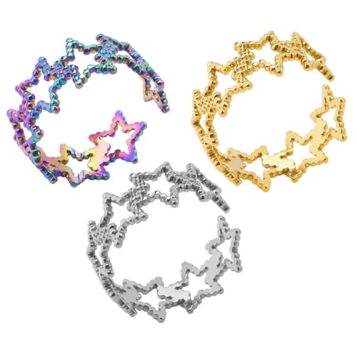 HEALEEP 3 Stck Teiliges Verstellbare Ringe mit Stern Design für Damen Minimalistische Offene Finger Ringe Regenbogen und Goldfarben für Modebewusste Frauen von HEALEEP