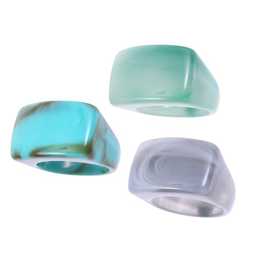 HEALEEP 3 Stück Acrylringe Damen Marmor Design in Türkis und Grün Stapelbare Fingerringe Leicht Langlebig Kreatives Schmuckgeschenk für Frauen und Mädchen von HEALEEP