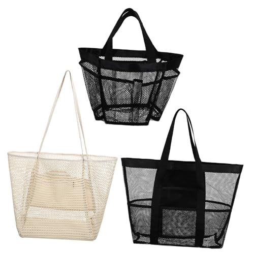 HEALEEP 3 Stück Große Netz Strandtaschen Nylon mit Innentaschen Geräumige Beach Tote Bags für Damen Strapazierfähig Modisch Extra Große Strandtasche für Reisen Pool und Strandurlaub von HEALEEP