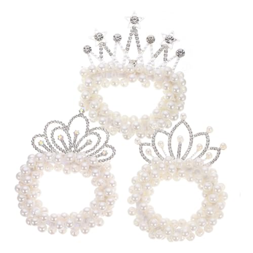 HEALEEP 3 Stück Teiliges Haargummi mit Krone und Perlen Elastische Haarbänder für Mädchen für Partys und Besondere Anlässe Wasserdiamant Krone Wasserdiamant Sternkrone Perlenkrone von HEALEEP