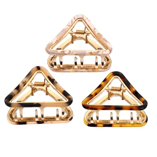 HEALEEP 3 Stück Teiliges Haarspangen Damen Retro Dreieck Haarklammern aus Acetat Leichte Haarklammern für Alltag Hochzeit und Party Modische Haarclips in Beige und Leopardenmuster von HEALEEP