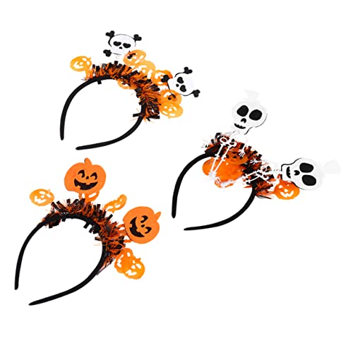 HEALEEP 3 Stück Teiliges Halloween Haarreif mit Kürbis Skelett und Schädel für Cosplay Kopfbedeckung für Partys Karneval und Fotoshootings von HEALEEP