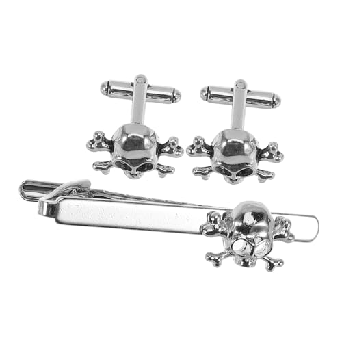 HEALEEP 3 Stück Teiliges Krawattenklammer Set Stilvollem Totenkopf-design Handpoliert Langlebig und Korrosionsbeständig Vielseitig als Krawattennadel und Manschettenknöpfe für Business und von HEALEEP