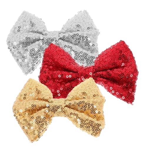 HEALEEP 3 Stück Teiliges Pailletten Haarspangen Haarschleifen Handgefertigt Glänzend Rot Gold Silber Haarschmuck für Mädchen Auffällige Haarklammern für Auftritte und Festlichkeiten von HEALEEP